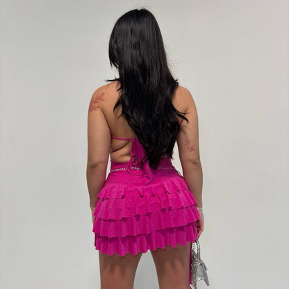 Mya Glitter Romper Dress (Fushia)